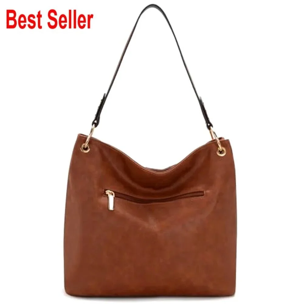 Faux Leather Hobo Bag with Back Zipper Pocket and Coin Wallet